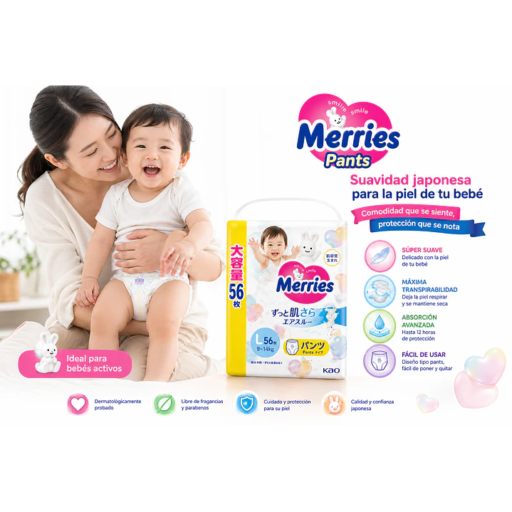 Pañal Merries Pants Ultra Jumbo L 56 Unidades 3