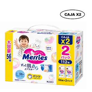 Pañal Merries Pants Ultra Jumbo Talla L 56 Caja x2 