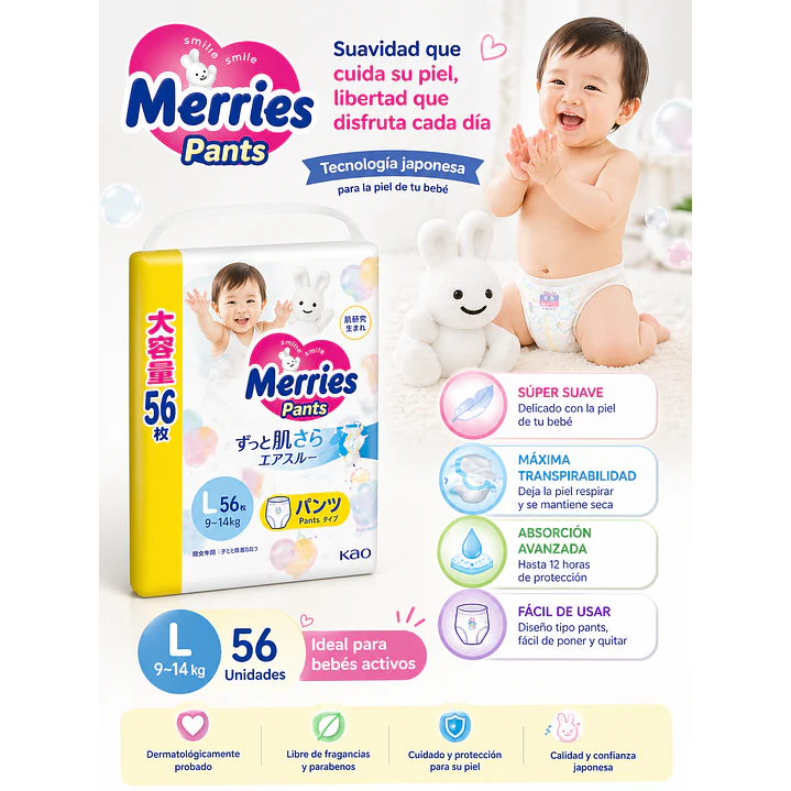 Pañal Merries Pants Ultra Jumbo L 56 Caja x2  6