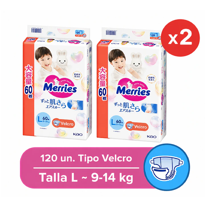 Pañal Merries Con Cierre Ultra Jumbo Talla L 60 Pack x2 1