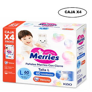 Pañales Merries Con Cierre Ultra Jumbo Talla  L 60 Unidades Caja x4