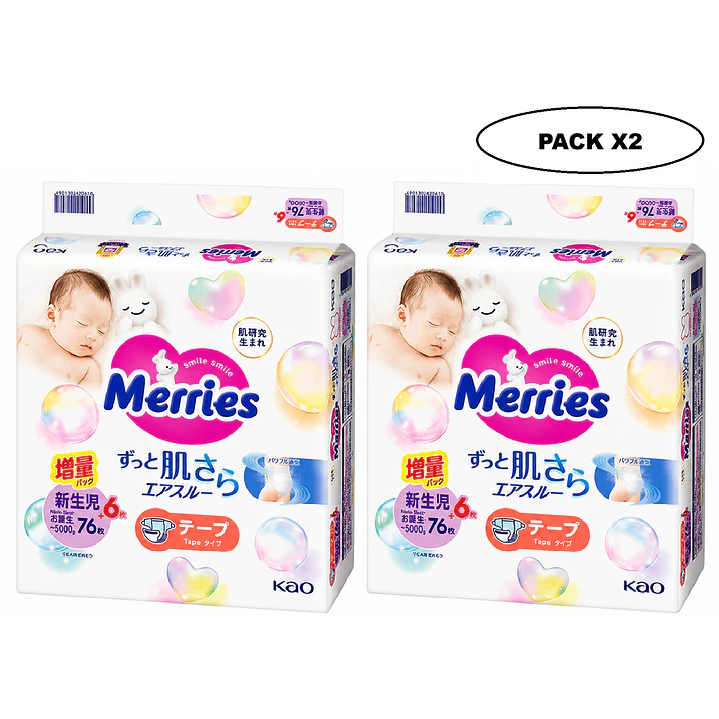 Pañales Merries Con Cierre  Recien Nacido 0-5 Kilos X 76 Pack x2 1