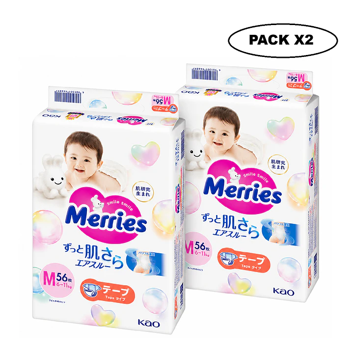 Pañales Merries Con Cierre M 6-11 Kg  X56 Unidades Pack x2 1