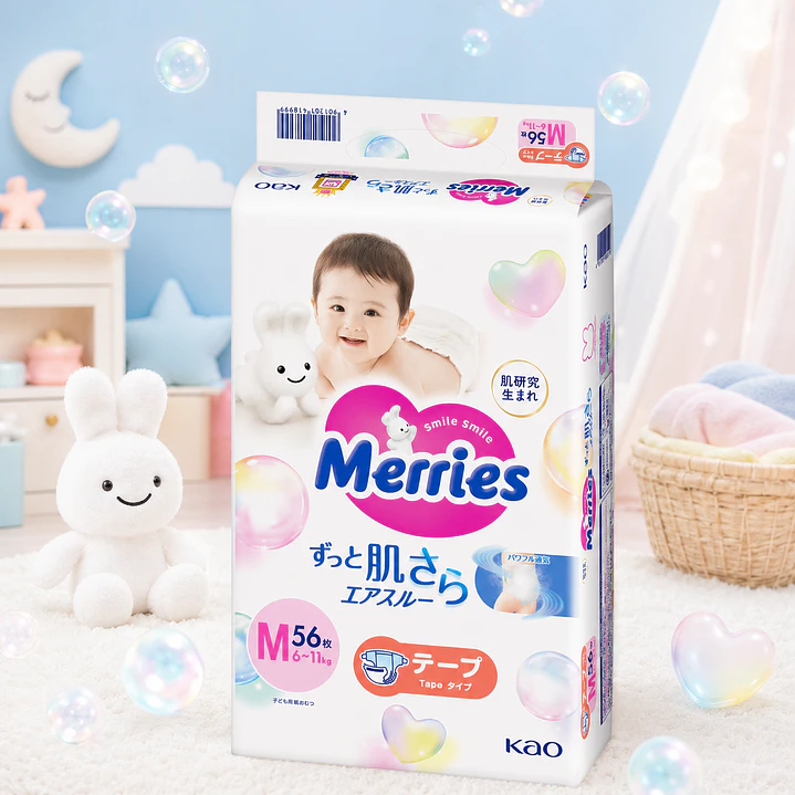 Pañales Merries Con Cierre M 6-11 Kg X56 Unidades Caja x4 5