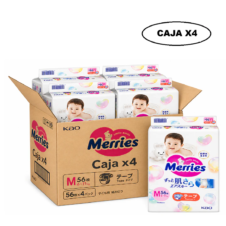 Pañales Merries Con Cierre M 6-11 Kg X56 Unidades Caja x4 1