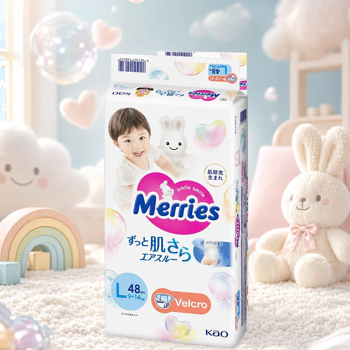 Pañales Merries Con Cierre Talla L  9-14 Kg X48 Unidades Pack x2  4