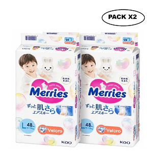 Pañales Merries Con Cierre Talla L  9-14 Kg X48 Unidades Pack x2 