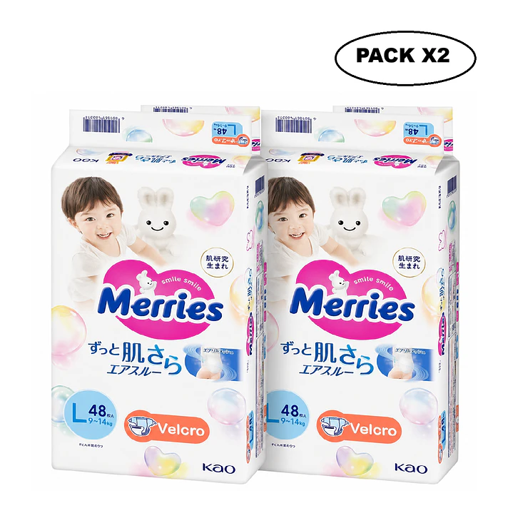 Pañales Merries Con Cierre Talla L  9-14 Kg X48 Unidades Pack x2  1