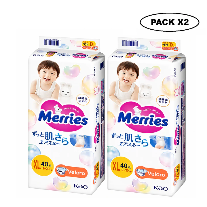 Pañales Merries Con Cierre XL 12-20 Kg X40 Unidades Pack x2 1