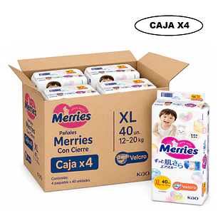 Pañales Merries Con Cierre XL 12-20 Kg X40 Unidades Caja x4