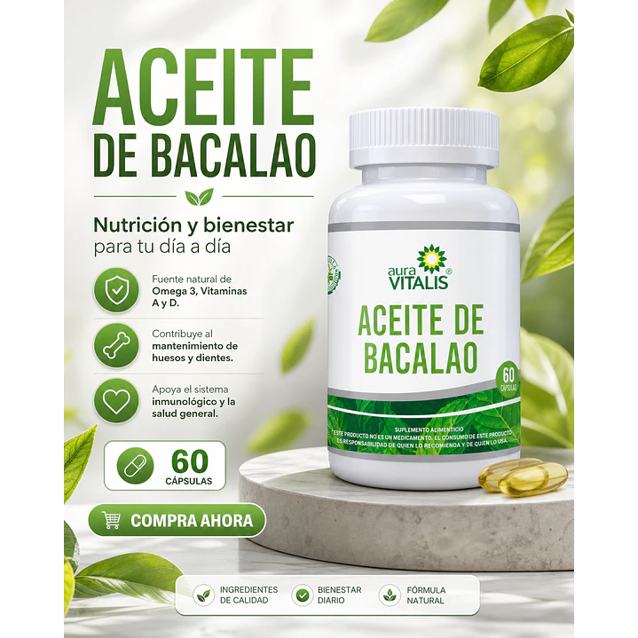 Aceite De Bacalao Aura Vitalis Sabor Natural  X60 Capsulas  3