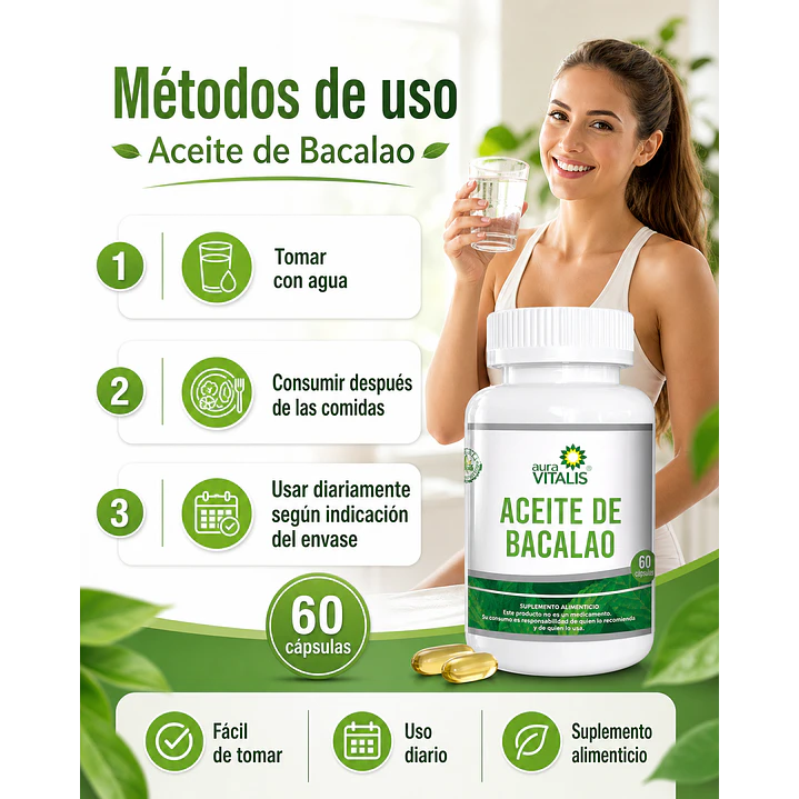 Aceite De Bacalao Aura Vitalis Sabor Natural  X60 Capsulas  4