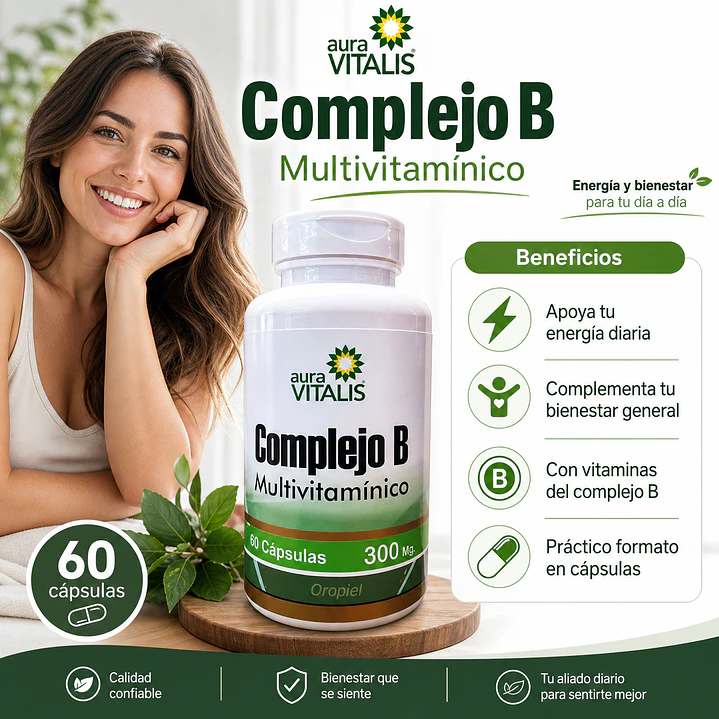 Complejo B X60 Caps Vitamina B1 B2 B3 B5 B6 B9 B12 Biotina 3