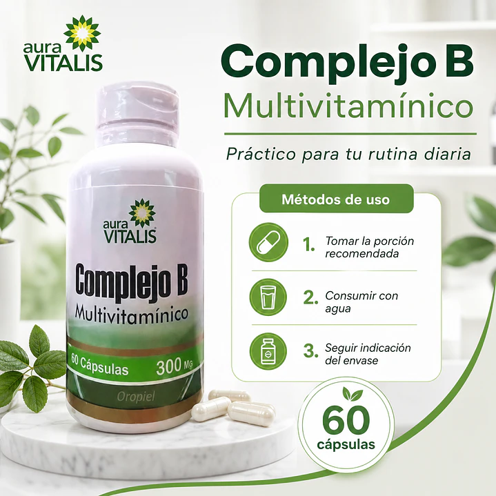 Complejo B X60 Caps Vitamina B1 B2 B3 B5 B6 B9 B12 Biotina 5