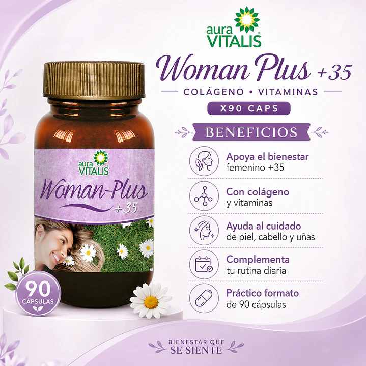 Woman Plus + 35 Colageno Vitaminas  Aura Vitalis X90 Caps 4