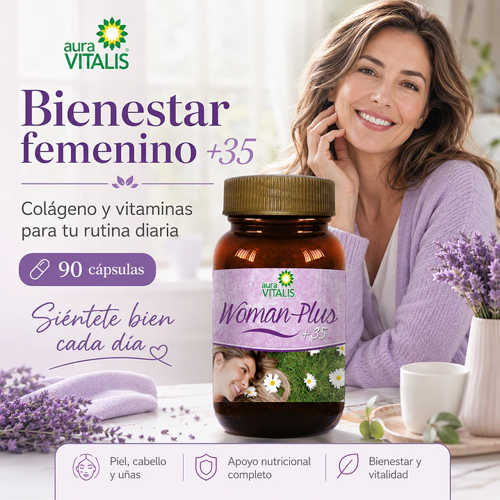 Woman Plus + 35 Colageno Vitaminas  Aura Vitalis X90 Caps 3