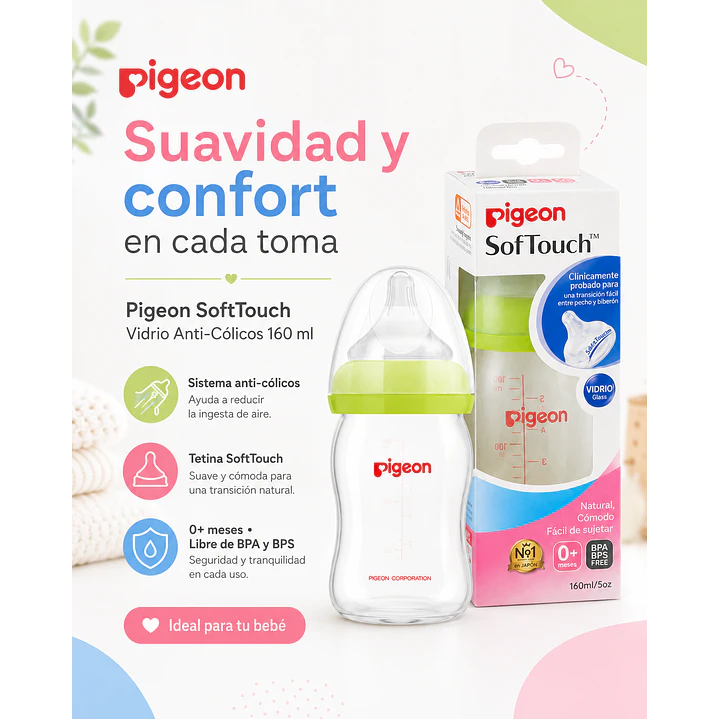 Pigeon Biberón Softouch Vidrio Verde 160 ml 3