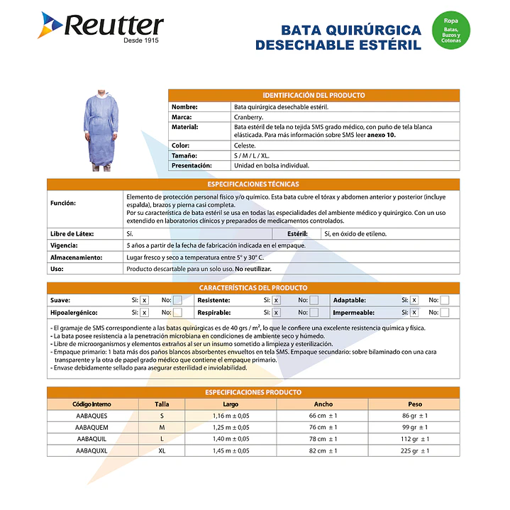 Bata Quirúrgica Estéril Cranberry 1 Bata + 2 Paños 2