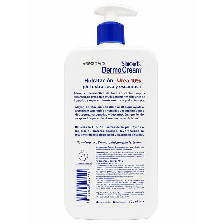 Crema Corporal Dermocream Hidratacion Urea 10% 750ml 2
