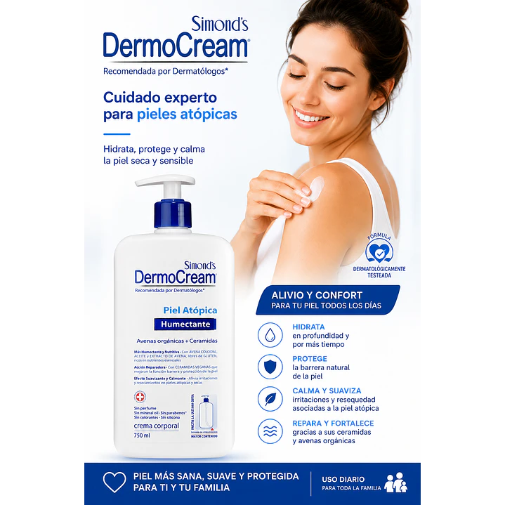 Crema Corporal Dermocream Atopica Humectante Avenas Organicas 750 Ml 4