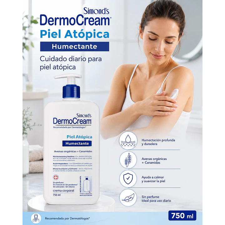 Crema Corporal Dermocream Atopica Humectante Avenas Organicas 750 Ml 6