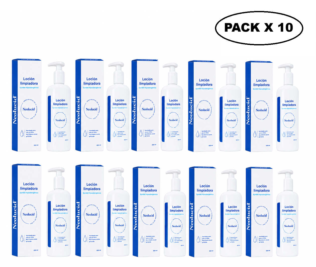 Neolucid Locion Limpiadora Facial y Corporal 250ml Pack x10