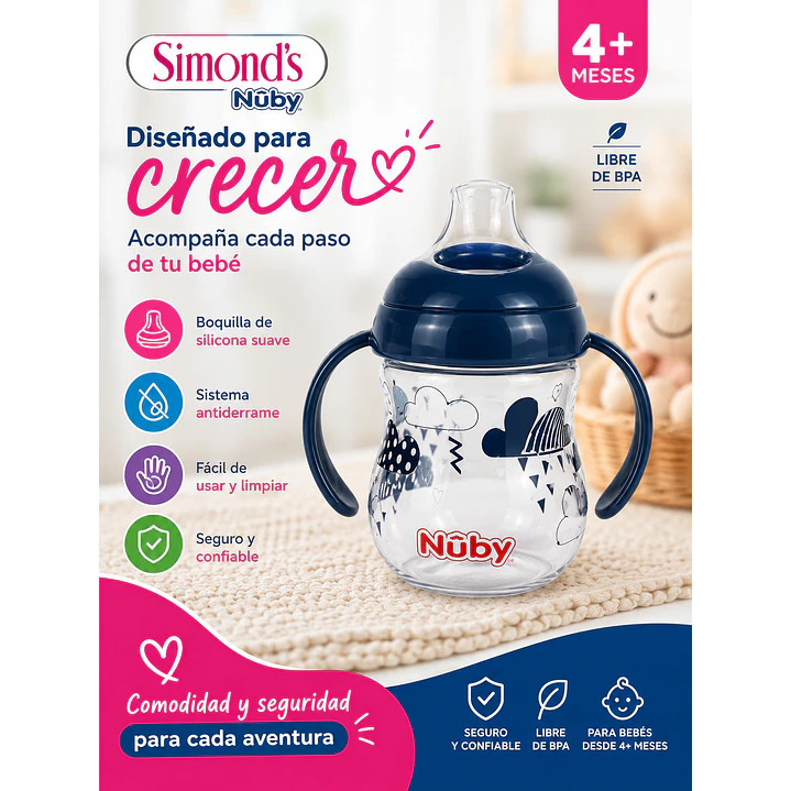 Vaso Mamadera Antiderrame Con Boquilla Nuby +4m 9oz 270ml   9