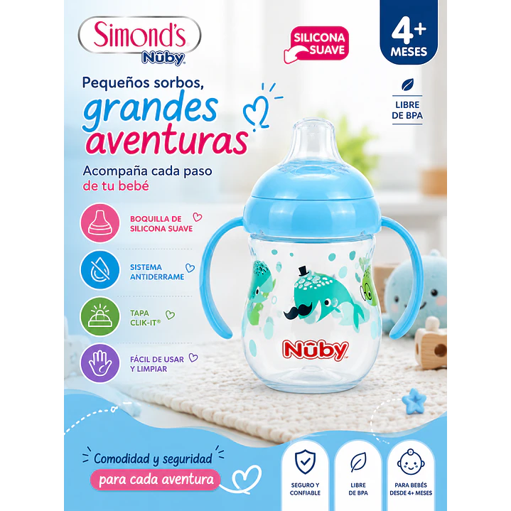 Vaso Mamadera Antiderrame Con Boquilla Nuby +4m 9oz 270ml   8