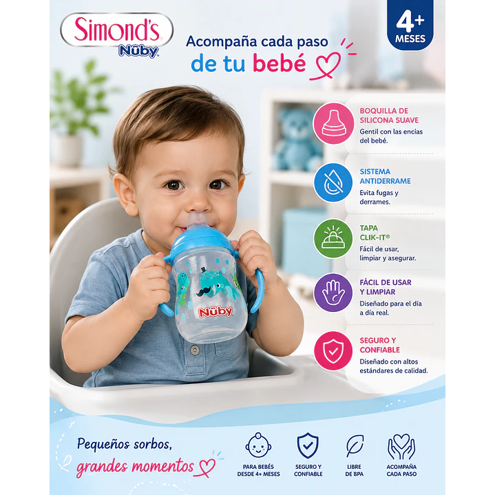 Vaso Mamadera Antiderrame Con Boquilla Nuby +4m 9oz 270ml   7