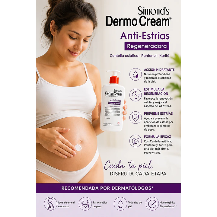 Crema Dermocream Anti Estrías Centella Asiática Y Pantenol 400 Ml  2