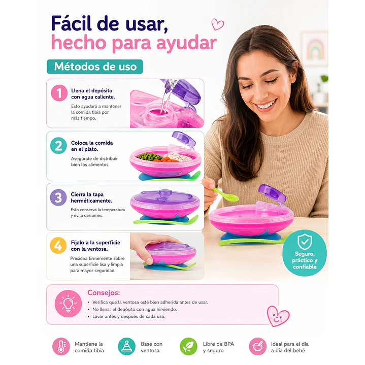 Plato Térmico Nuby Pink Baby Con Ventosa 11