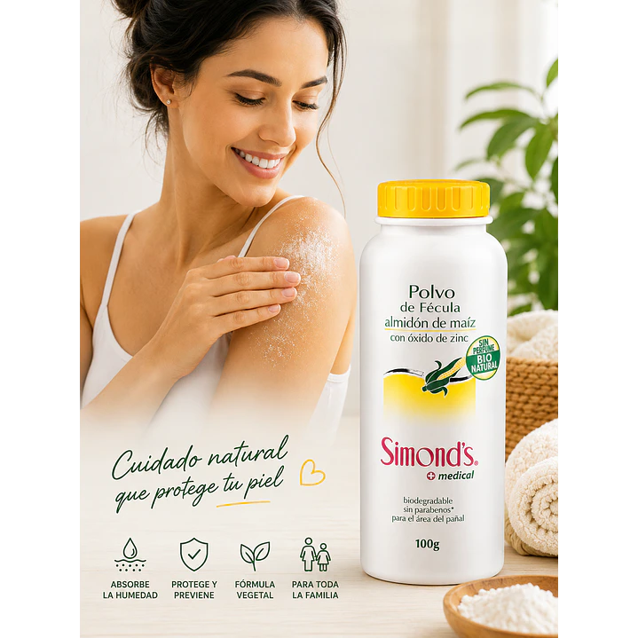 Talco Vegetal Simonds Polvo De Fecula Con Oxido De Zinc 100g 5