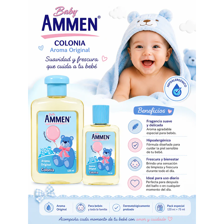 Colonia Ammen Pack 120ml + 75ml Hipoalergénicas Bebé 3