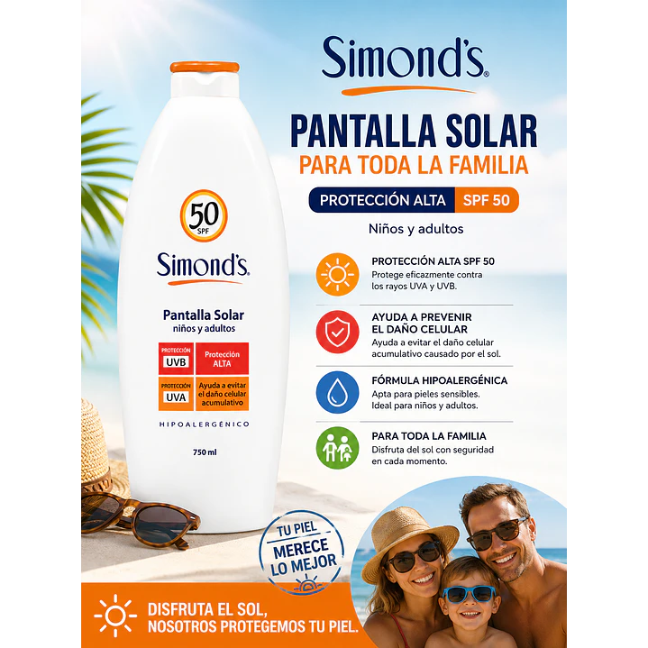 Pantalla Solar Spf 50 Niños Y Adultos Simonds 750 Ml 3