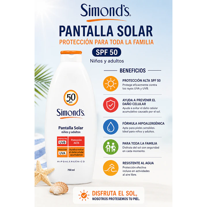 Pantalla Solar Spf 50 Niños Y Adultos Simonds 750 Ml 4