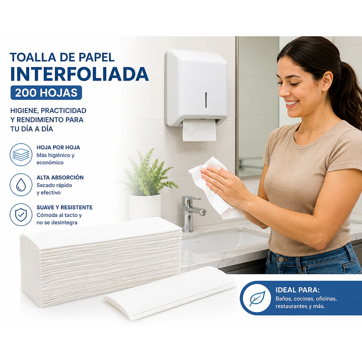 Toalla De Papel Interfoliada 200 Hojas Pack X8 Paquetes  5