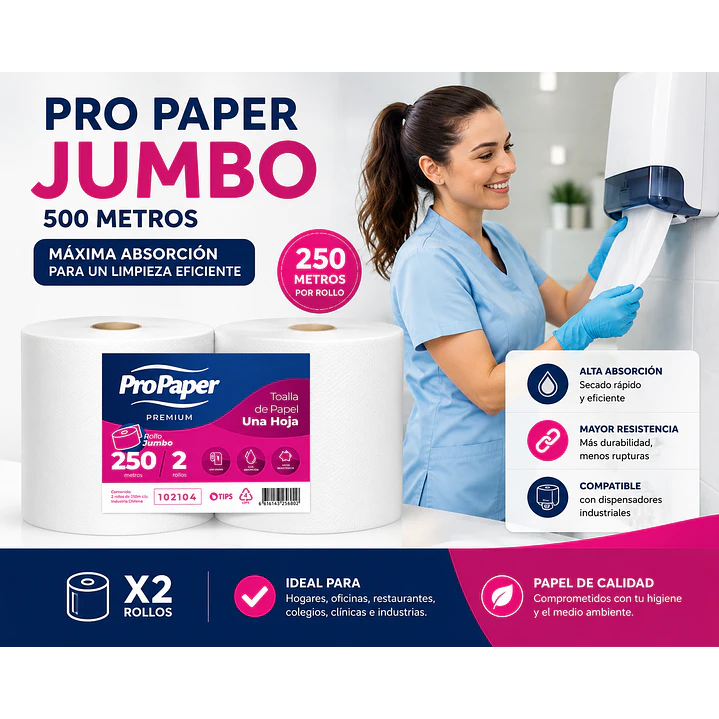 Toalla Propaper Jumbo 250 Mts x2 Rollos 5