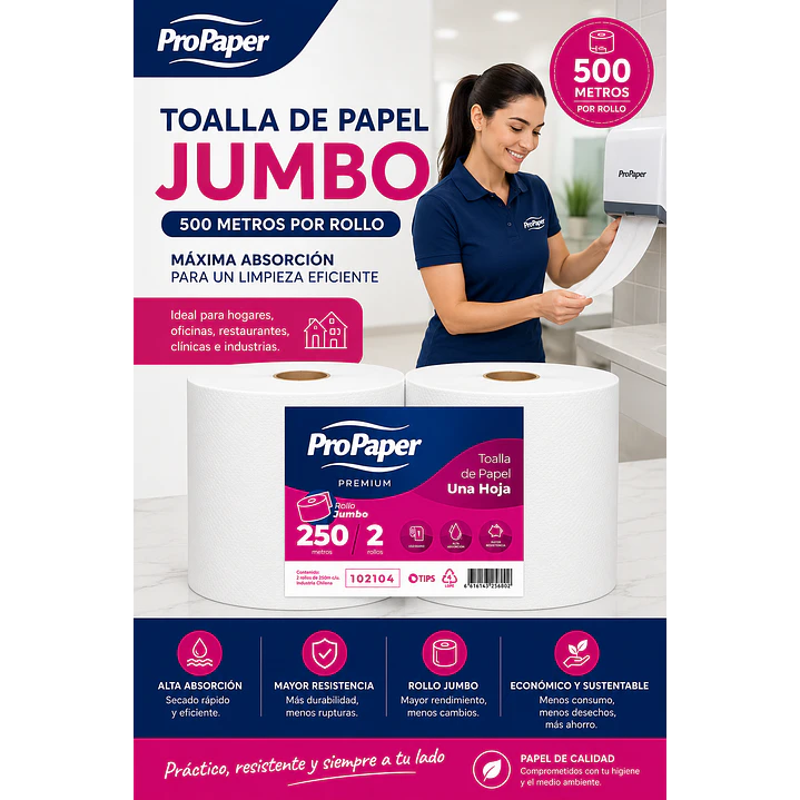 Toalla Propaper Jumbo 250 Mts x2 Rollos 4