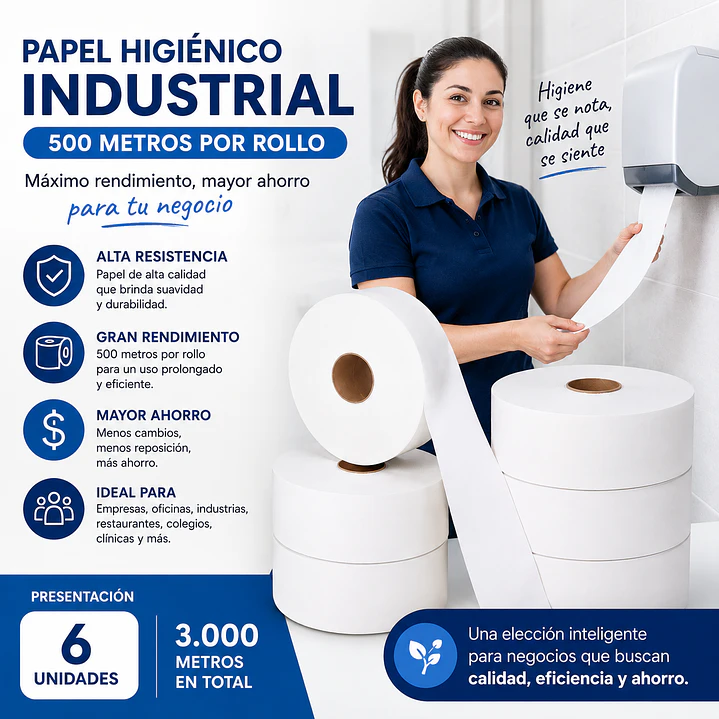 Papel De Baño Industrial 500 Mts X 6 Unidades (3.000 Mts) 5