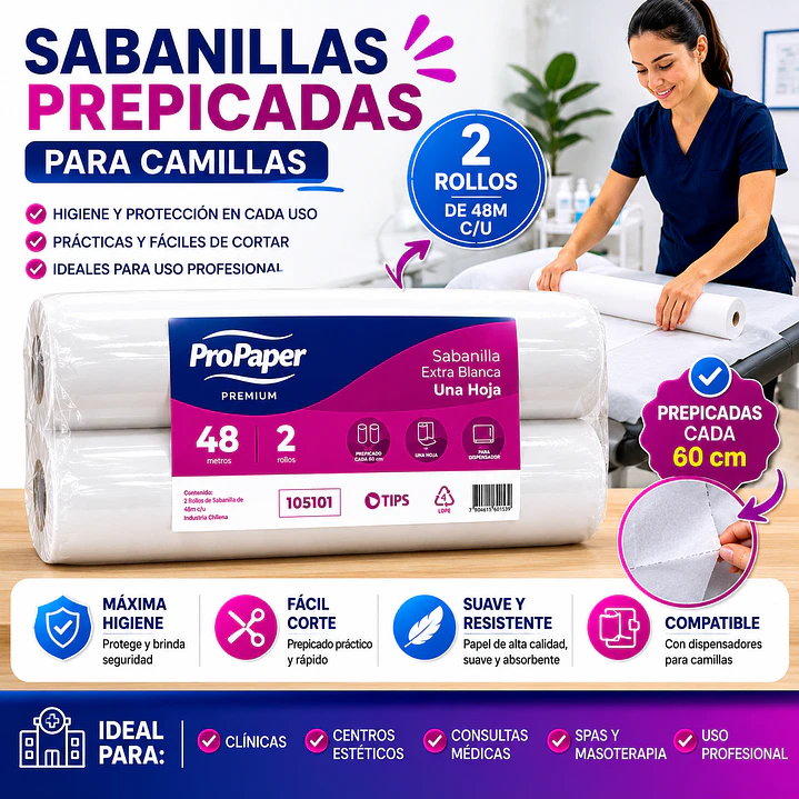 Sabanillas Prepicadas Para Camillas 2 Rollos 48m C/u 3