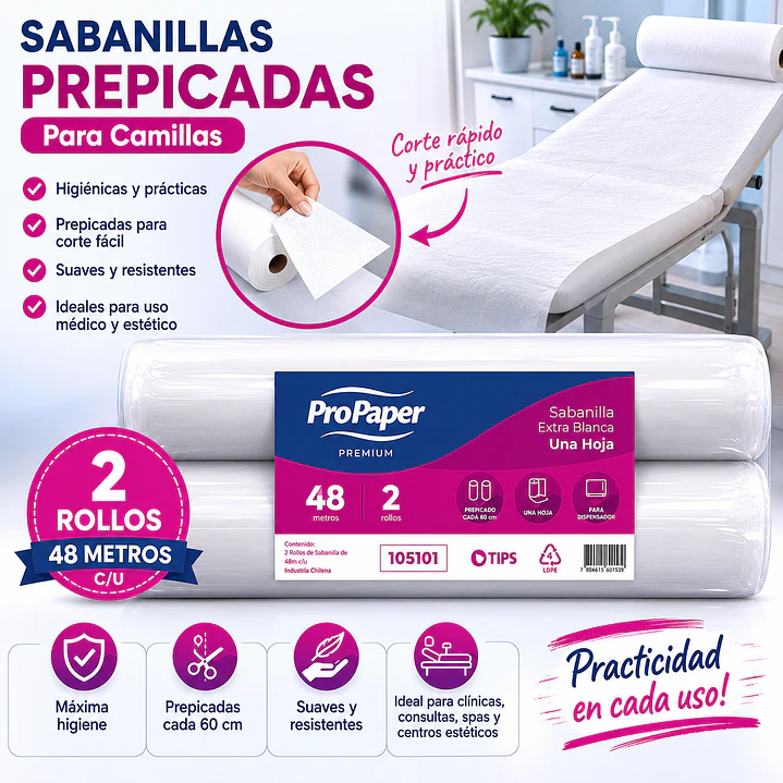 Sabanillas Prepicadas Para Camillas 2 Rollos 48m C/u 5