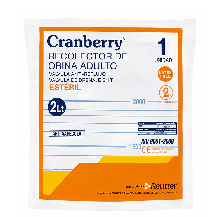 Bolsa Recolector Orina Adulto Cranberry 2 Litros Pack x 10 2