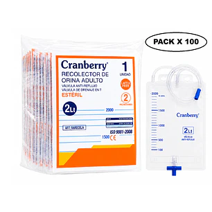 Bolsa Recolector Orina Adulto Cranberry 2 Litros Pack x 100