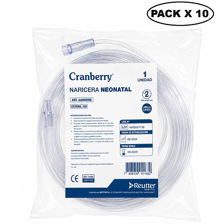 Canula Nasal De Oxigeno Naricera Bigotera Neonatal Pack x 10 Cranberry 1