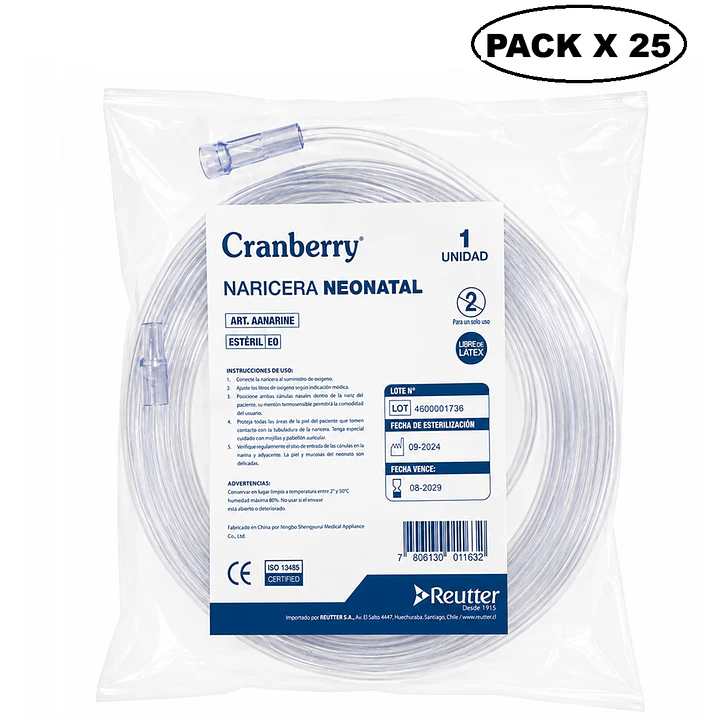Canula Nasal De Oxigeno Naricera Bigotera Neonatal Pack x 25 Cranberry 1