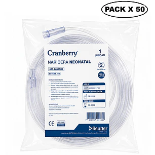 Canula Nasal De Oxigeno Naricera Bigotera Neonatal Pack x 50 Cranberry 