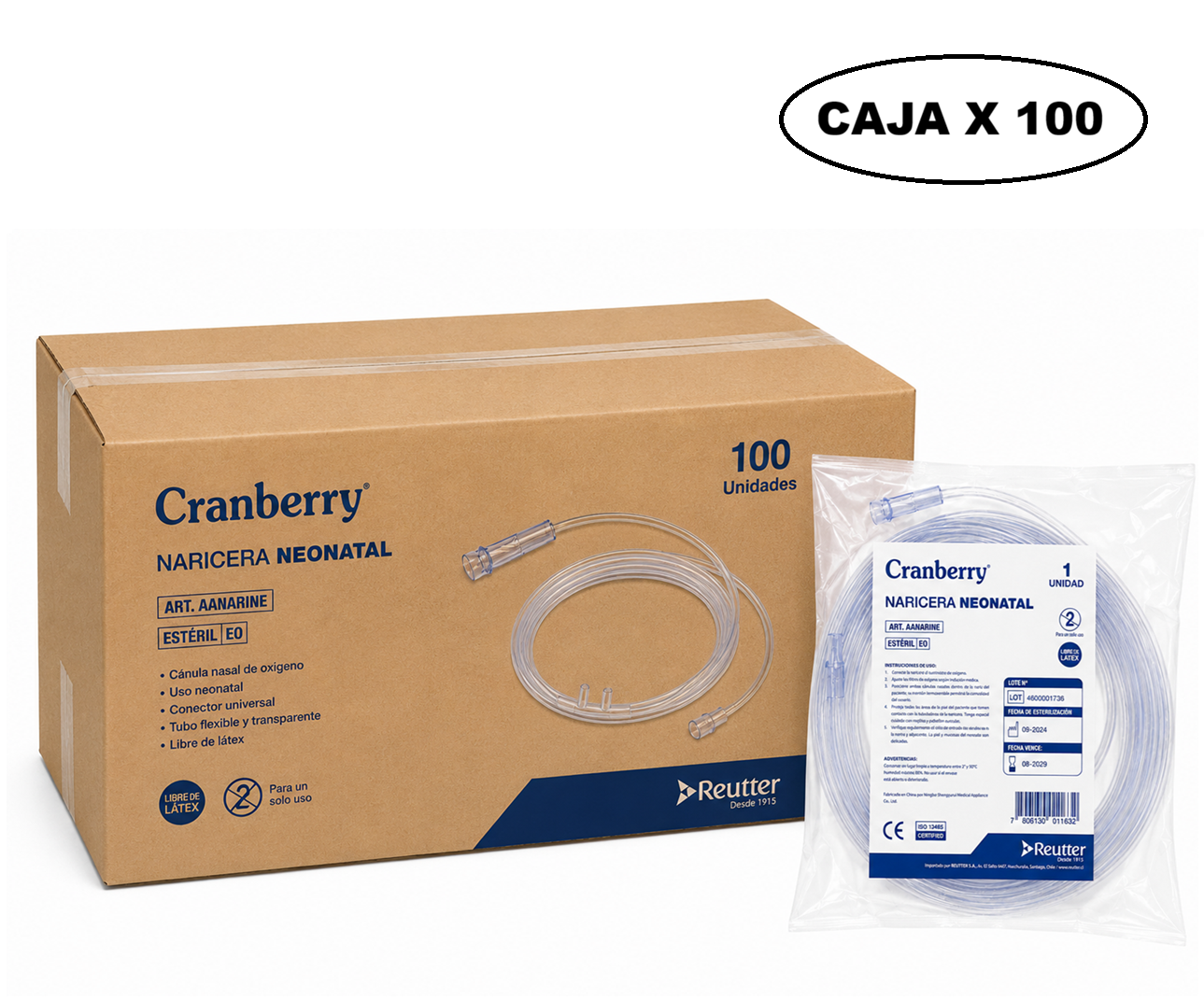 Canula Nasal De Oxigeno Naricera Bigotera Neonatal Caja x 100 Cranberry