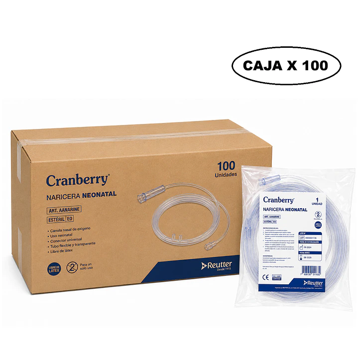 Canula Nasal De Oxigeno Naricera Bigotera Neonatal Caja x 100 Cranberry  1