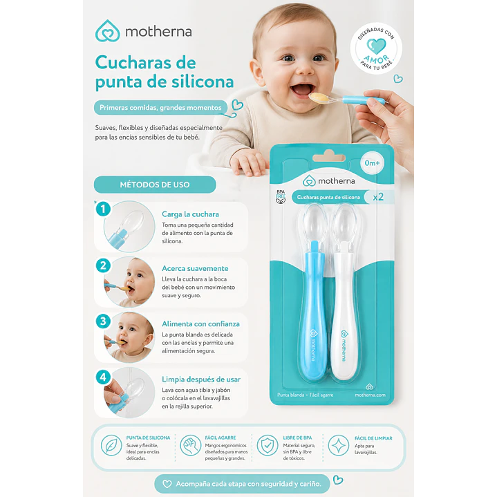 Cucharas De Silicona Bebé Motherna 2uns Color Transparente 7