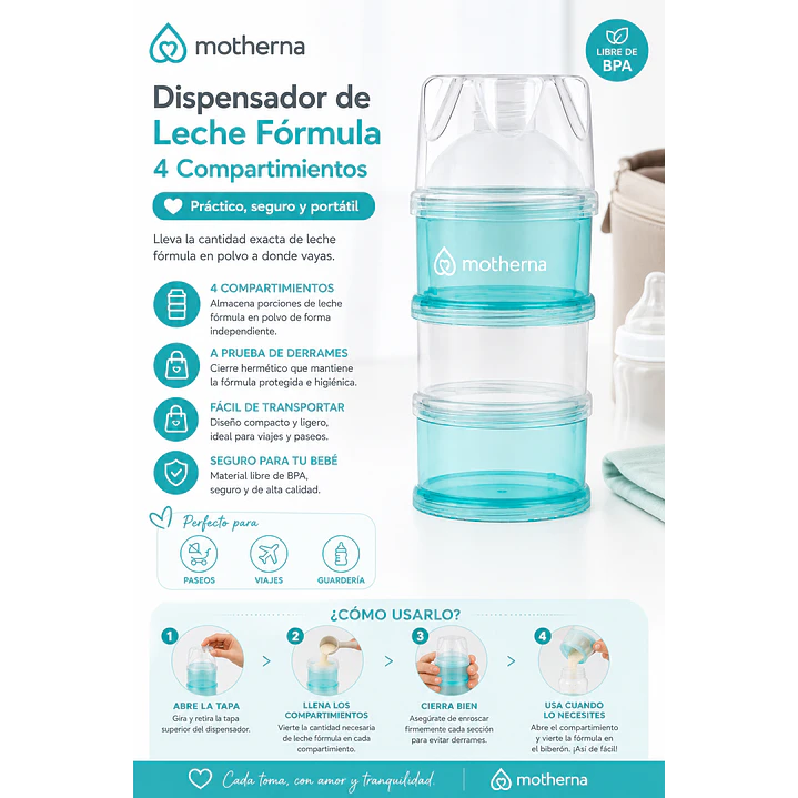 Dispensador De Leche Fórmula Motherna 4 Compartimientos 7